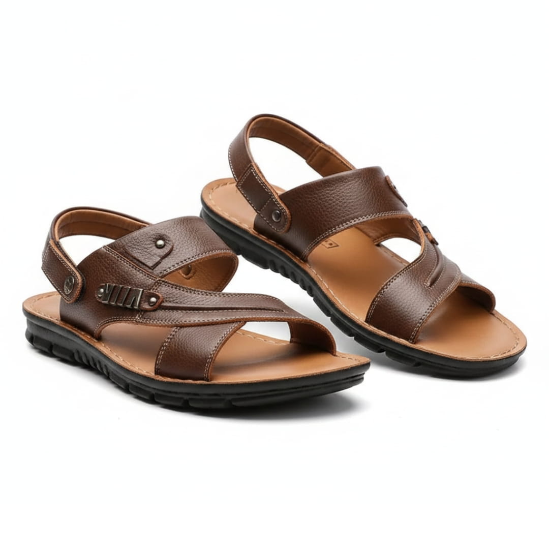 Adrien Sandales Multi-Bandes en Cuir Texturé Semelle Antidérapante Chaussures d’Été