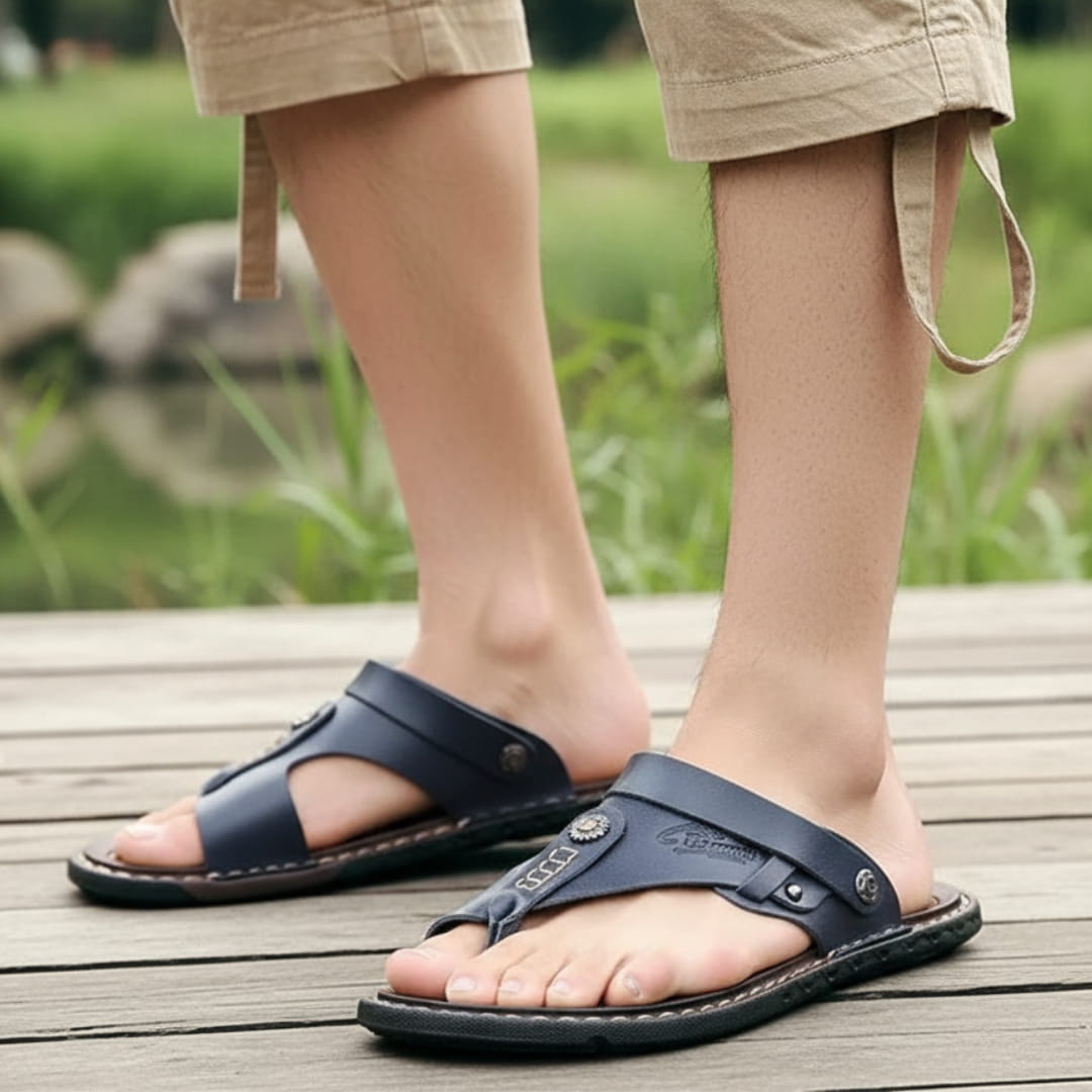 Dorian Sandales en Cuir Flip-Flops Été Semelle Plate Style Plage Décontracté