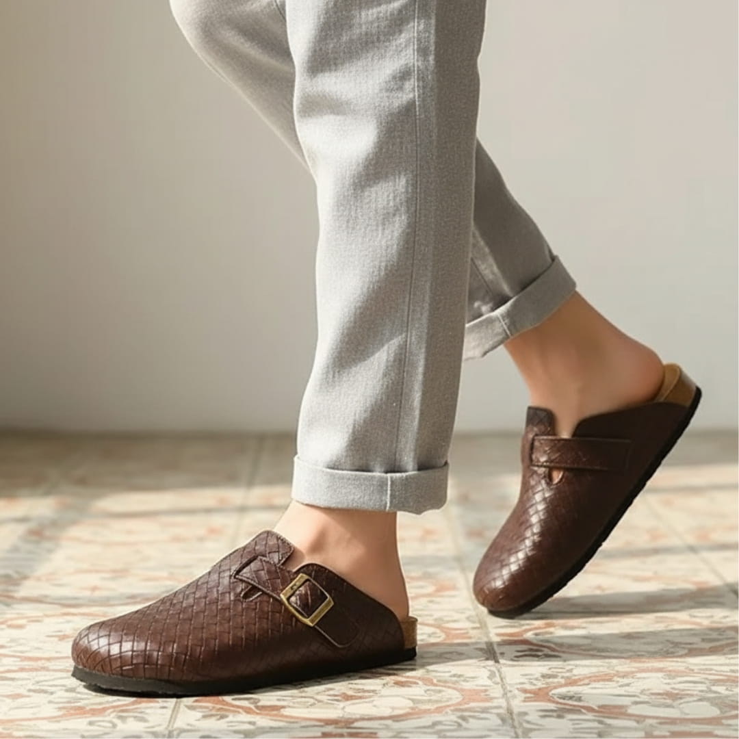 Eugénie Mules en Cuir Tressé – Sabots Confort À Bride Chaussures À Enfiler