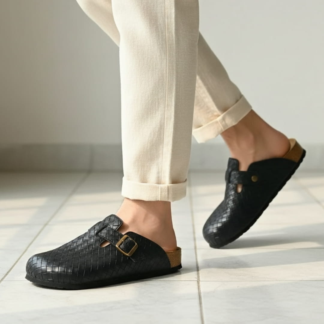 Eugénie Mules en Cuir Tressé – Sabots Confort À Bride Chaussures À Enfiler