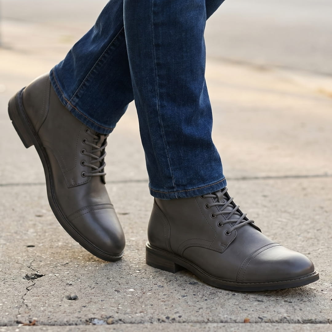 Brooklyn Bottes Hautes en Cuir Pleine Fleur – Bottes Urbaines Robustes à Lacets