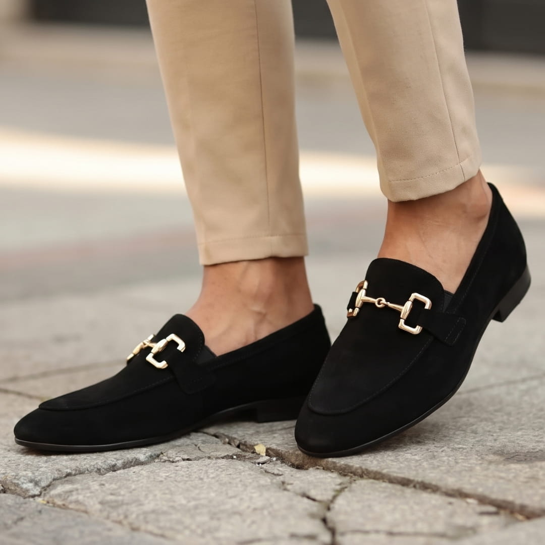 Pietro Mocassins en Daim Premium à Boucle – Souliers Habillés Élégants en Suède à Enfiler