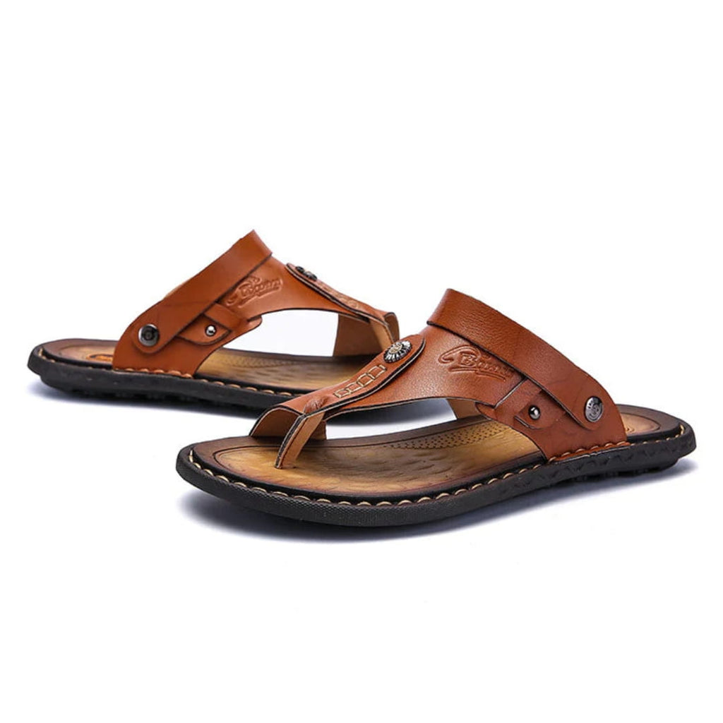 Dorian Sandales en Cuir Flip-Flops Été Semelle Plate Style Plage Décontracté