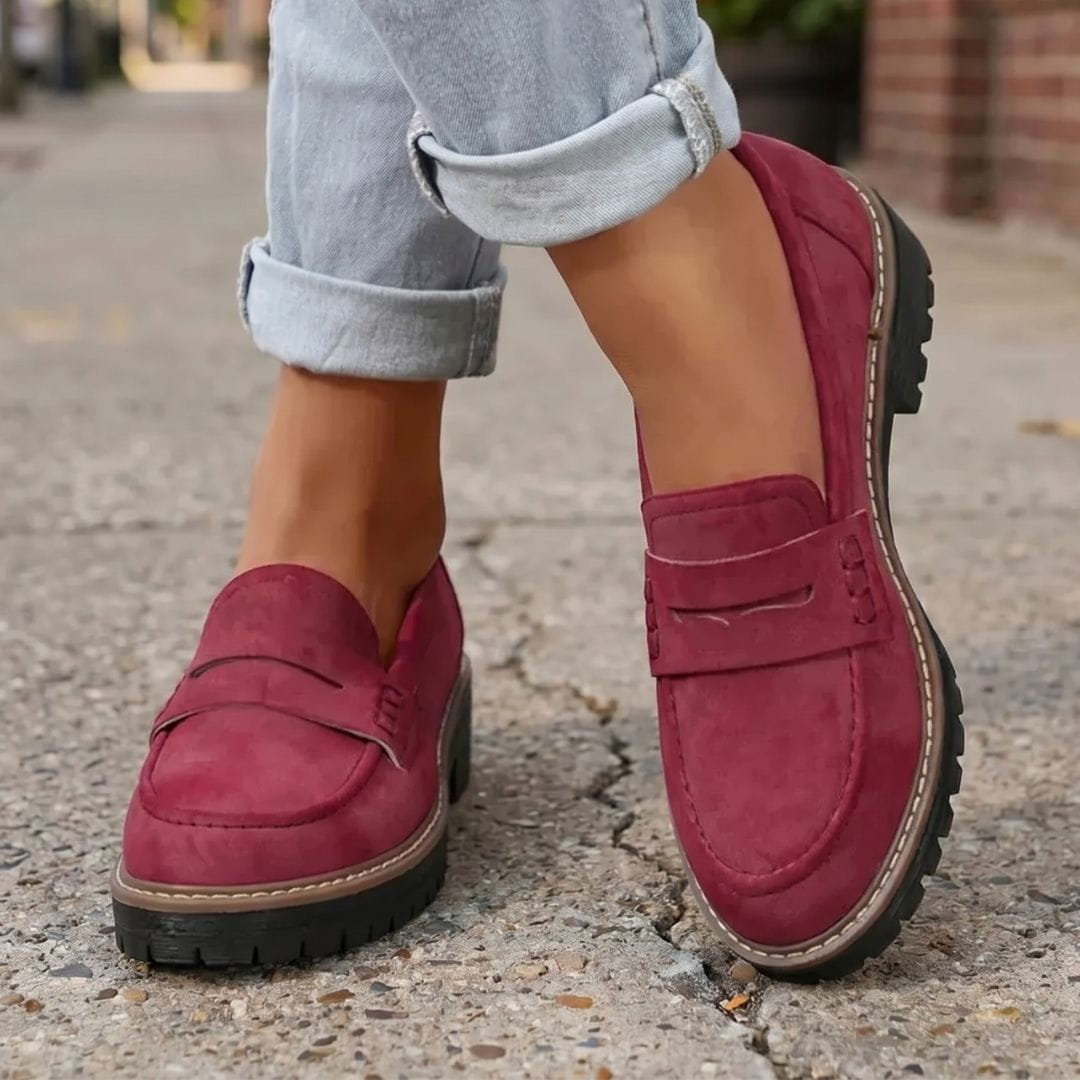 Colette Mocassins Chunky en Daim Premium – Souliers Casual Légers à Semelle Épaisse