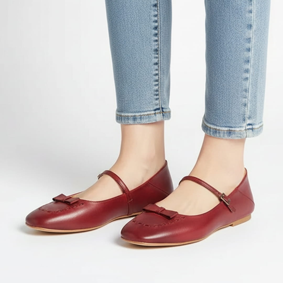 Amélie Chaussures en Cuir Mary-Jane Ballerines Bout Carré Confort Élégant