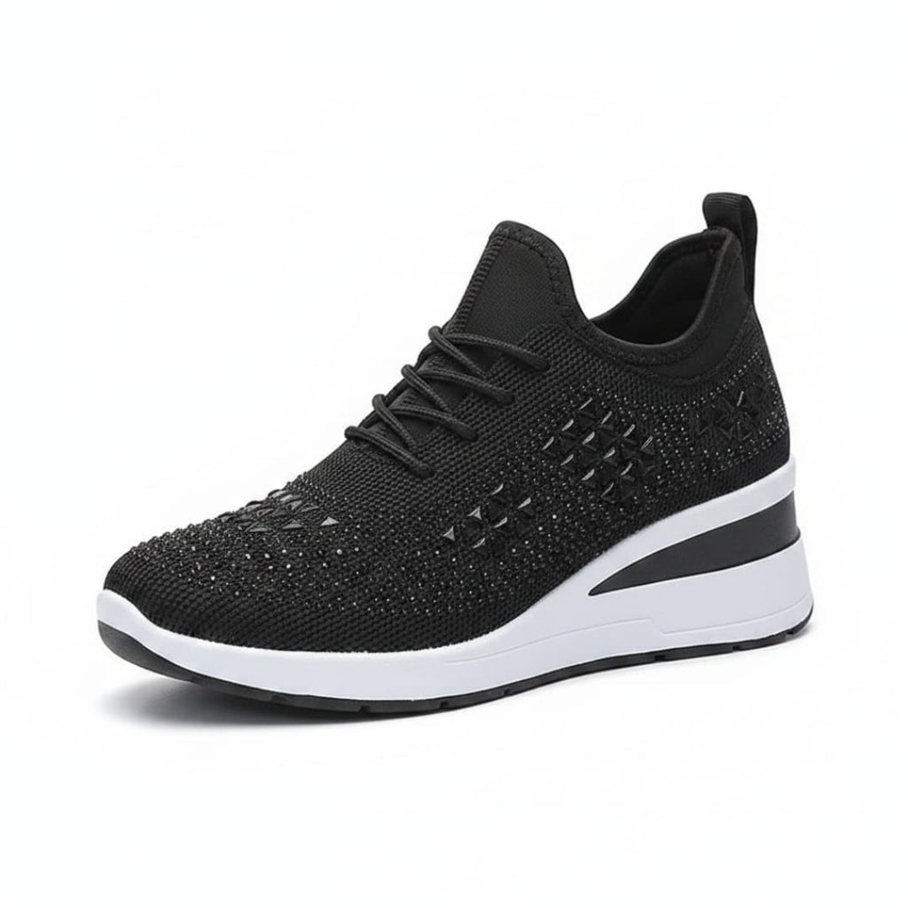 Antonette Sneakers Compensées à Strass – Support Voûte Plantaire, Chaussures à Lacets Confort