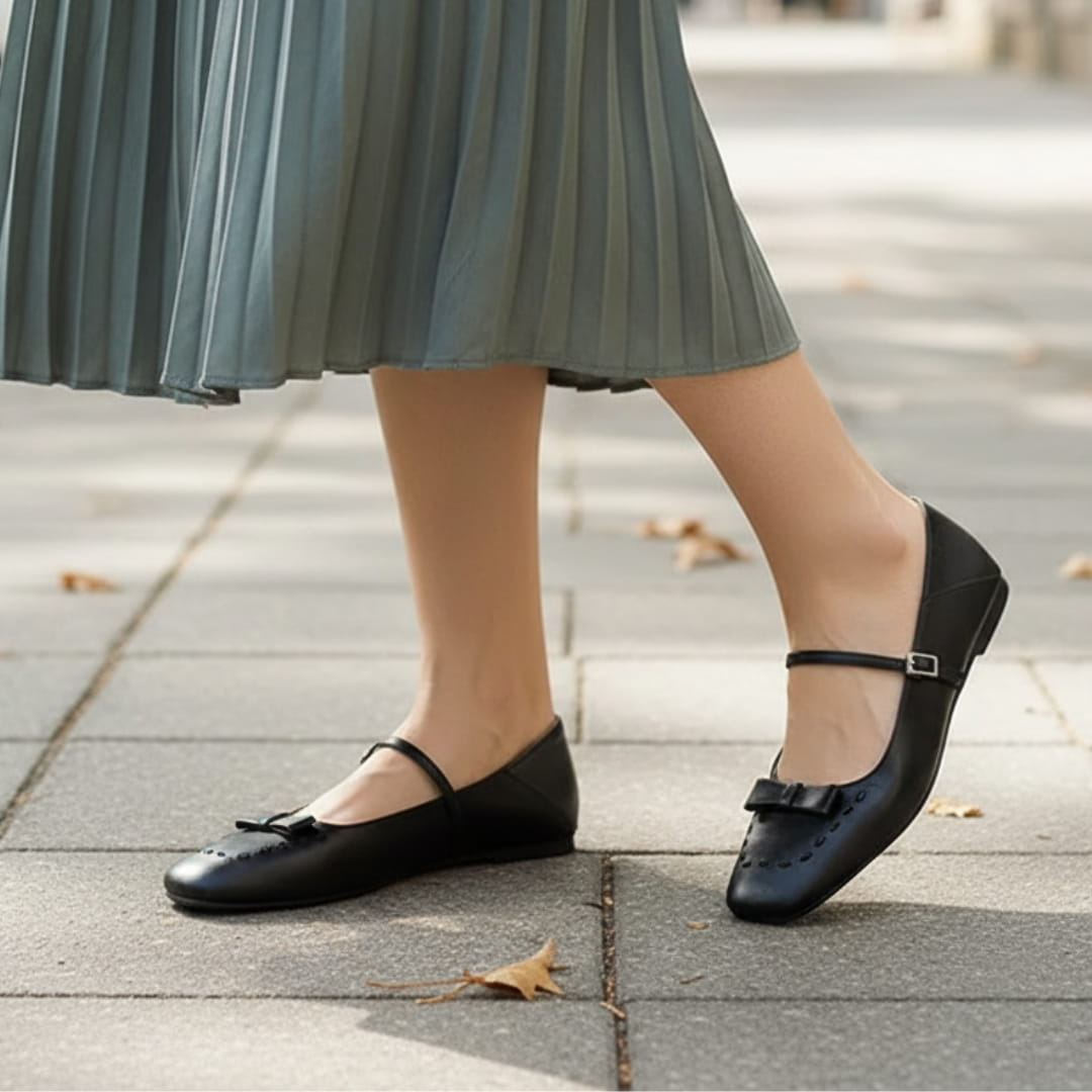 Amélie Chaussures en Cuir Mary-Jane Ballerines Bout Carré Confort Élégant