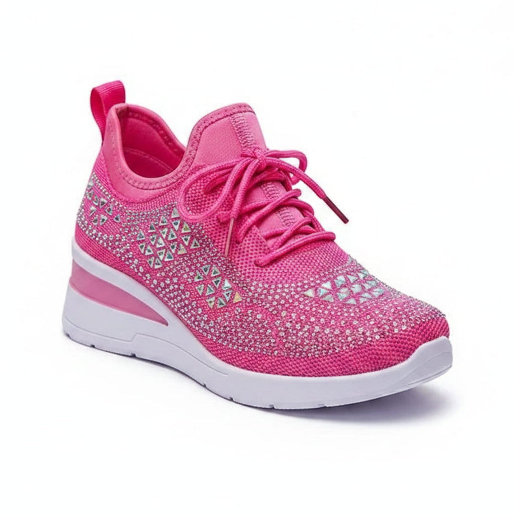 Antonette Sneakers Compensées à Strass – Support Voûte Plantaire, Chaussures à Lacets Confort