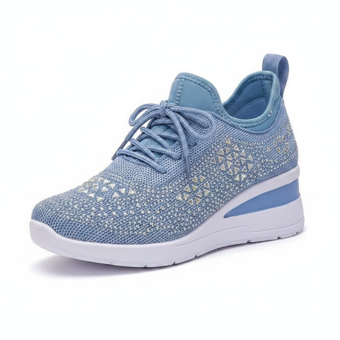 Antonette Sneakers Compensées à Strass – Support Voûte Plantaire, Chaussures à Lacets Confort