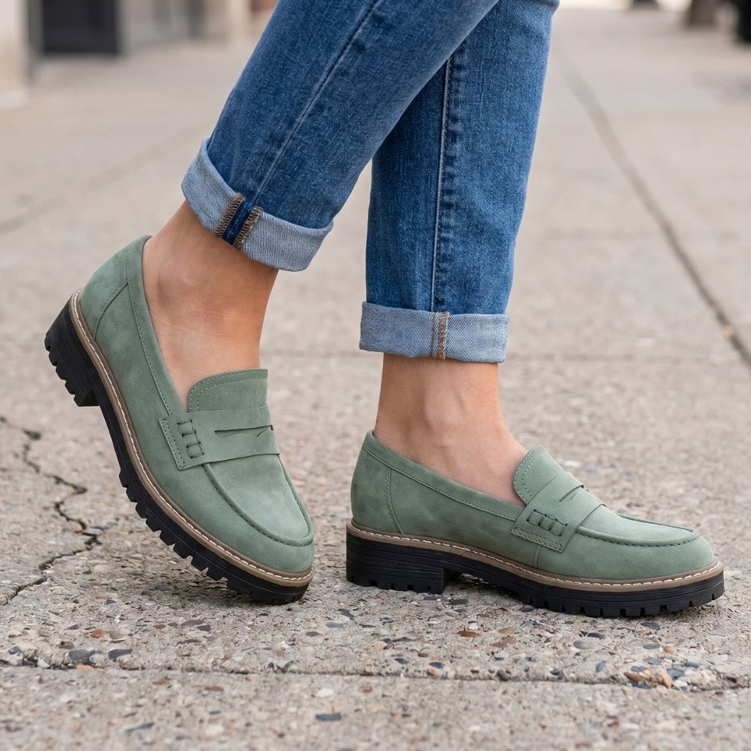 Colette Mocassins Chunky en Daim Premium – Souliers Casual Légers à Semelle Épaisse