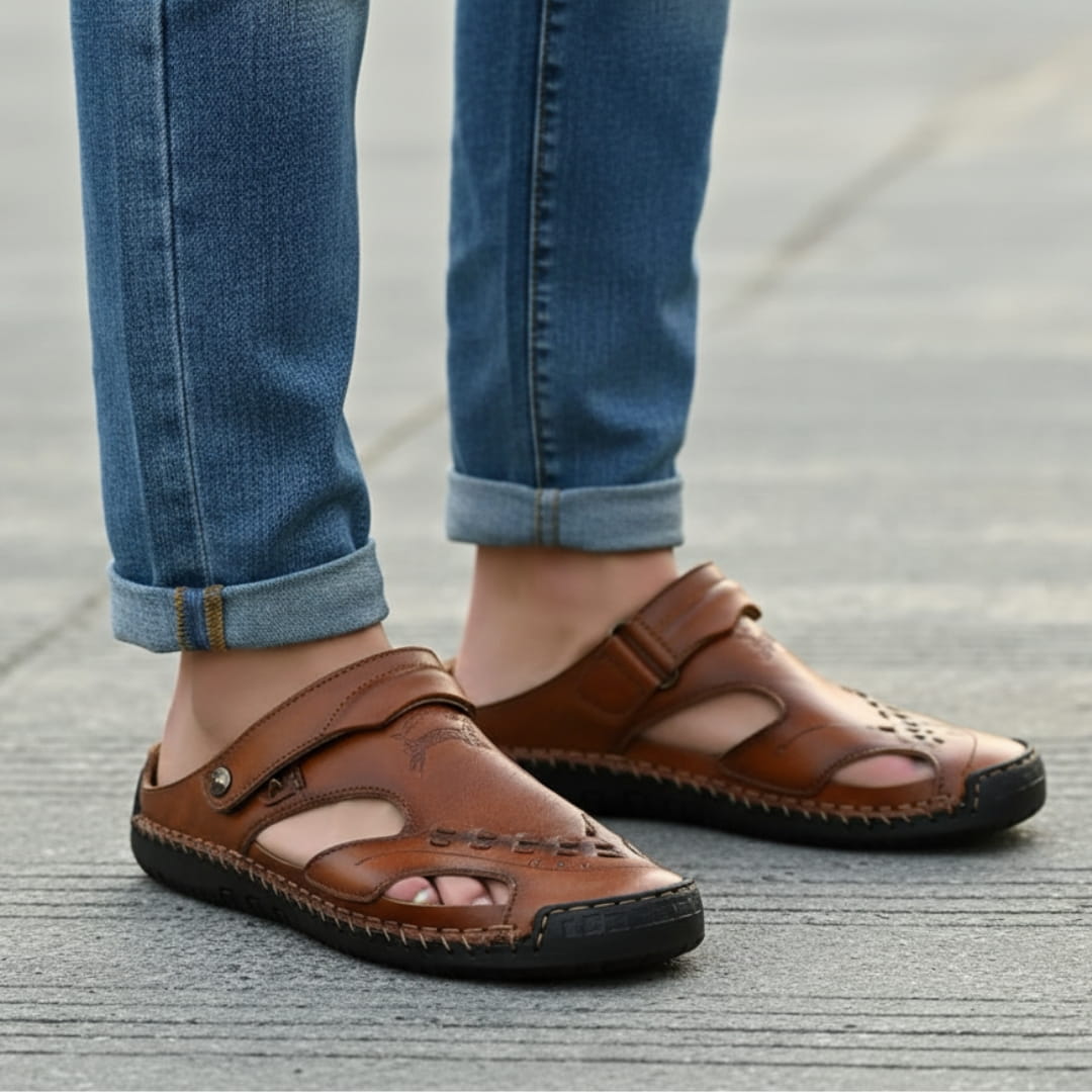 Mikael Sandales en Cuir à Bout Fermé – Chaussures d'Été Confort Extérieur et Plage