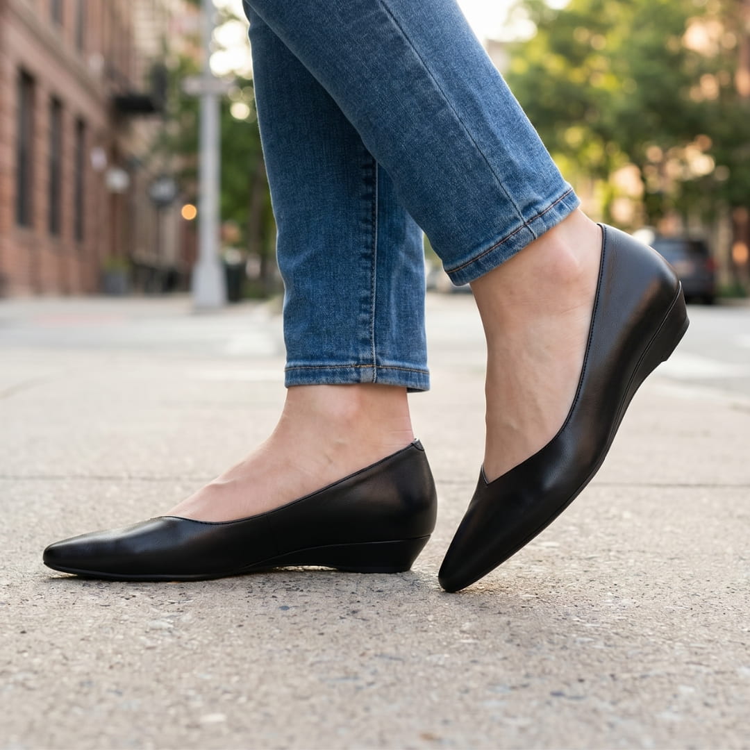 Jeanne Ballerines en Cuir Véritable Bout Carré Semelle Compensée Escarpins