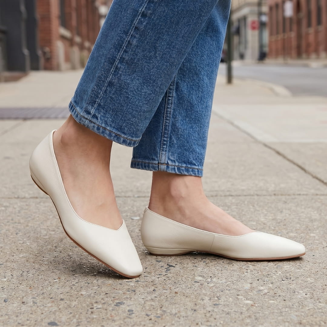 Jeanne Ballerines en Cuir Véritable Bout Carré Semelle Compensée Escarpins