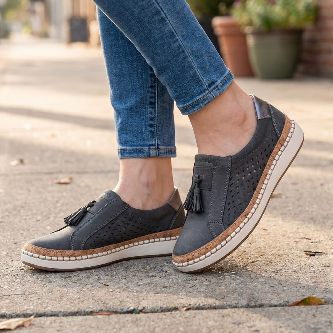 Amari Baskets Sneakers en Cuir – Soutien Voûte Plantaire Confort Chaussures À Enfiler