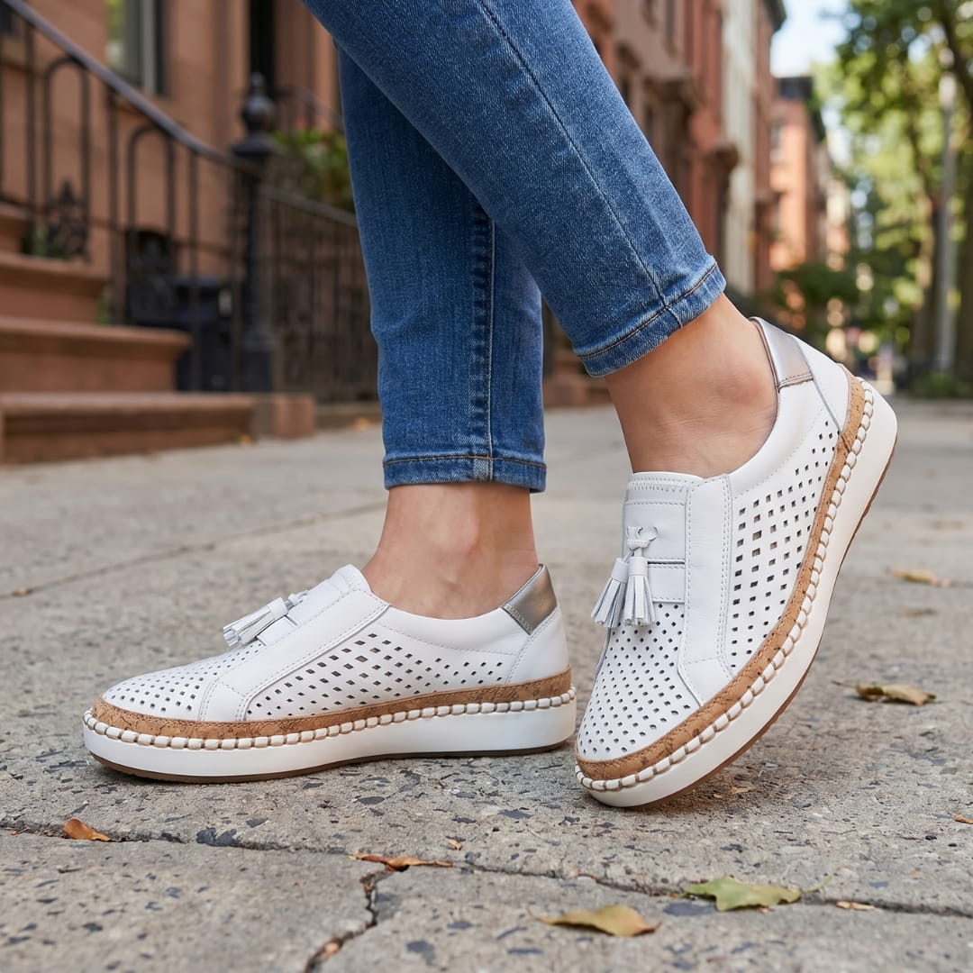 Amari Baskets Sneakers en Cuir – Soutien Voûte Plantaire Confort Chaussures À Enfiler