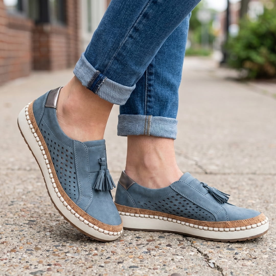 Amari Baskets Sneakers en Cuir – Soutien Voûte Plantaire Confort Chaussures À Enfiler