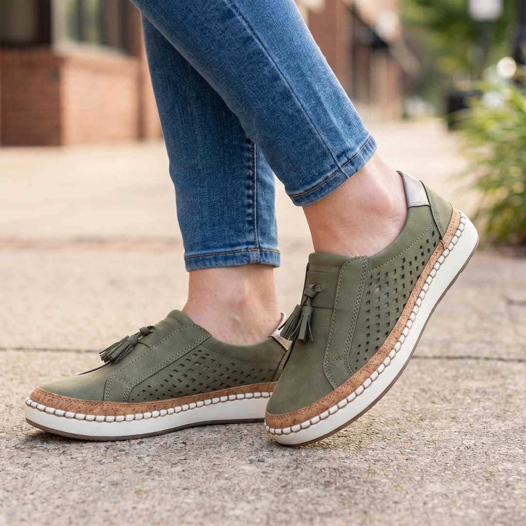Amari Baskets Sneakers en Cuir – Soutien Voûte Plantaire Confort Chaussures À Enfiler