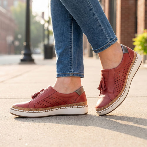 Amari Baskets Sneakers en Cuir – Soutien Voûte Plantaire Confort Chaussures À Enfiler