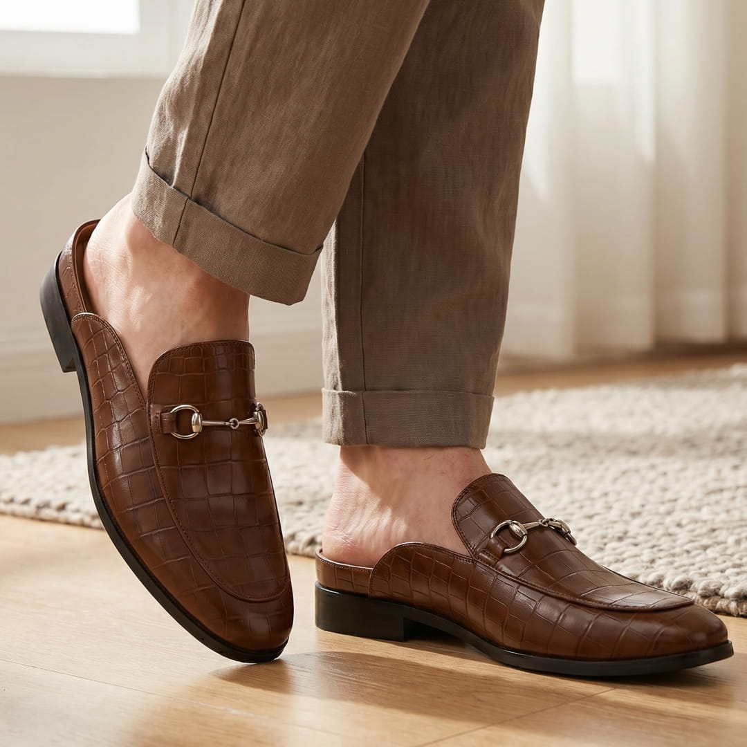 Harold Mules Mocassins en Cuir Embossé – Style Chic À Boucle Métallique Sabots Casual