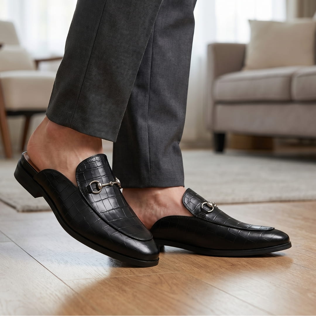 Harold Mules Mocassins en Cuir Embossé – Style Chic À Boucle Métallique Sabots Casual