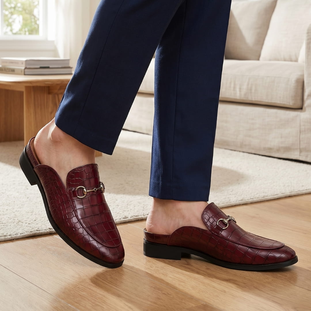Harold Mules Mocassins en Cuir Embossé – Style Chic À Boucle Métallique Sabots Casual
