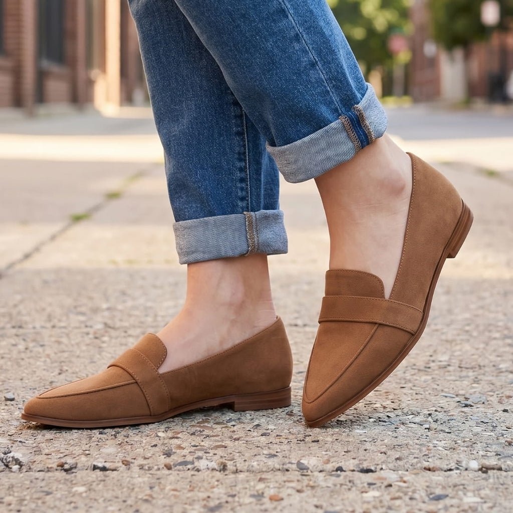 Helen Mocassins en Daim – Confort Chic Silhouette Bout Pointu Casual