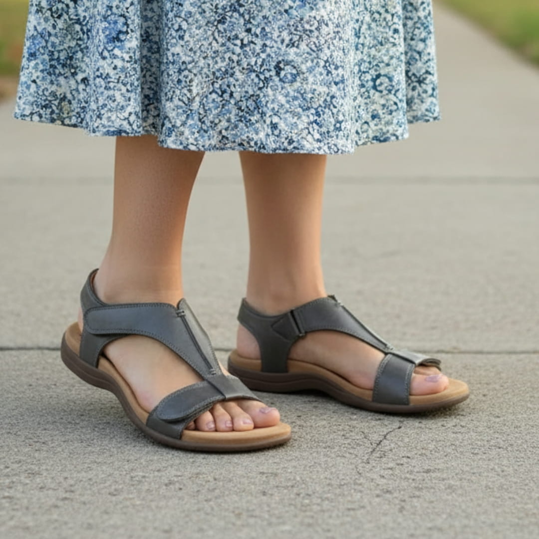 Camille Sandales en Cuir – Bride en T Ajustable Semelle Ergonomique Légère