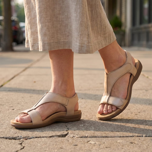Camille Sandales en Cuir – Bride en T Ajustable Semelle Ergonomique Légère