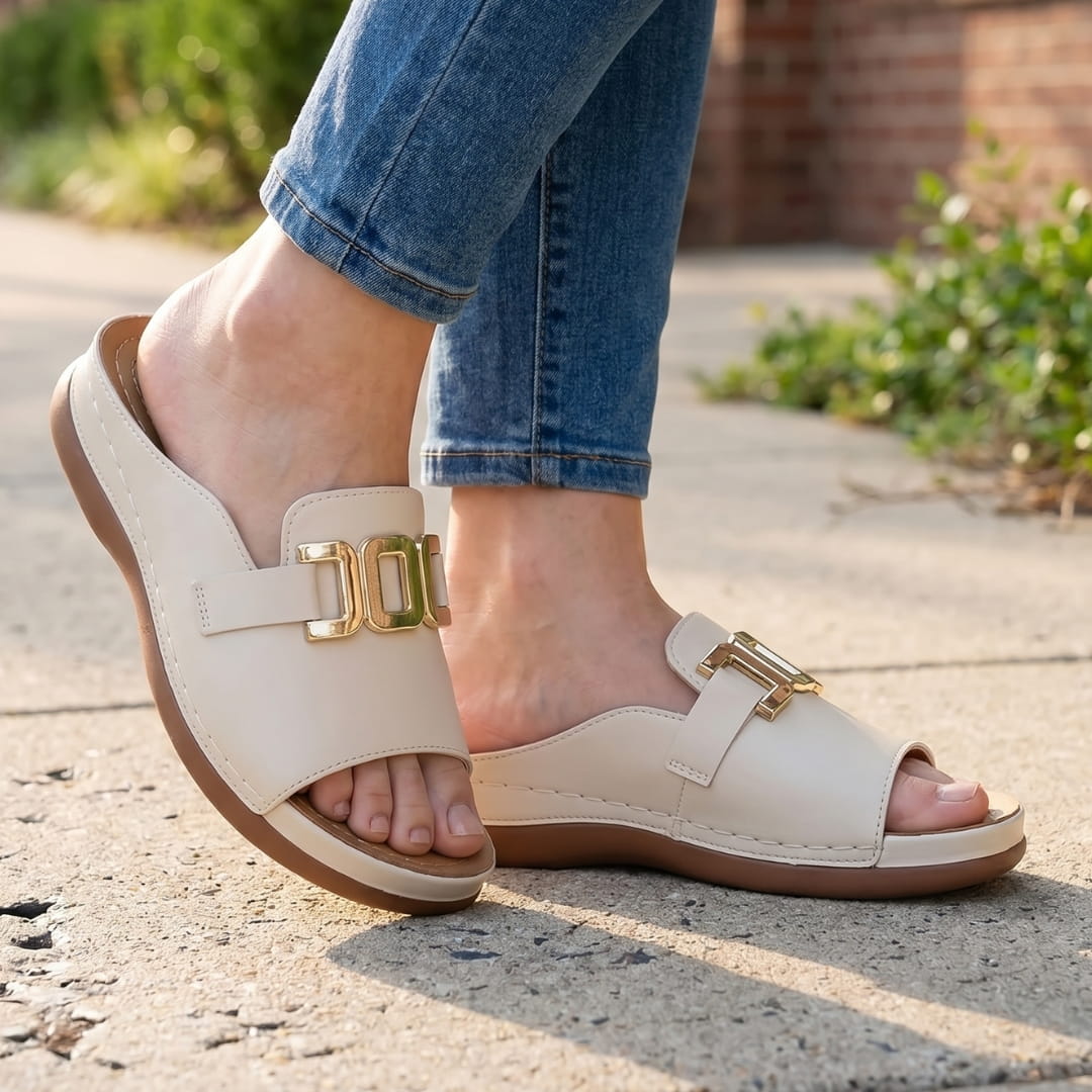 Martina Sandales en Cuir – Bride À Boucle Semelle Antidérapante Confort Casual