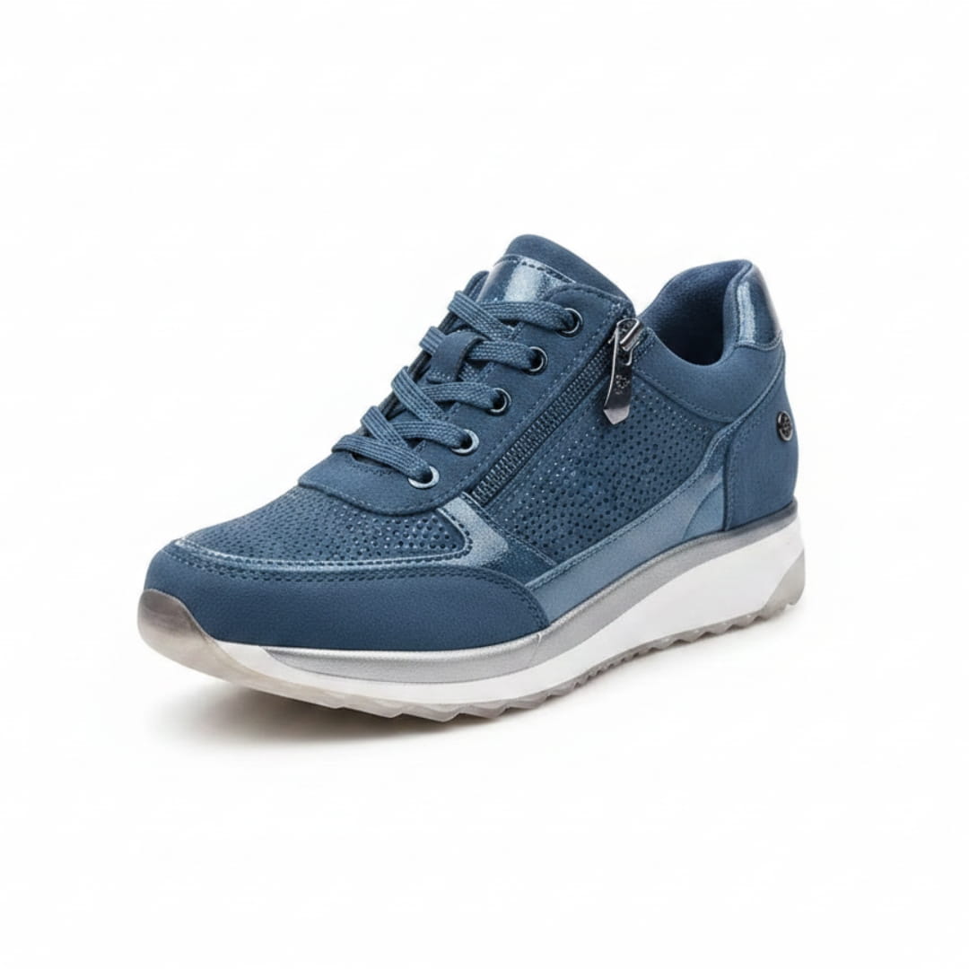 Aurélie Sneakers Plateforme Compensée à Lacets avec Zip Latéral Confort Casual