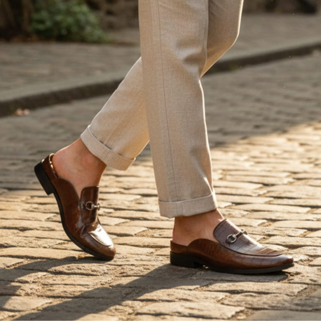 Harold Mules Mocassins en Cuir Embossé – Style Chic À Boucle Métallique Sabots Casual