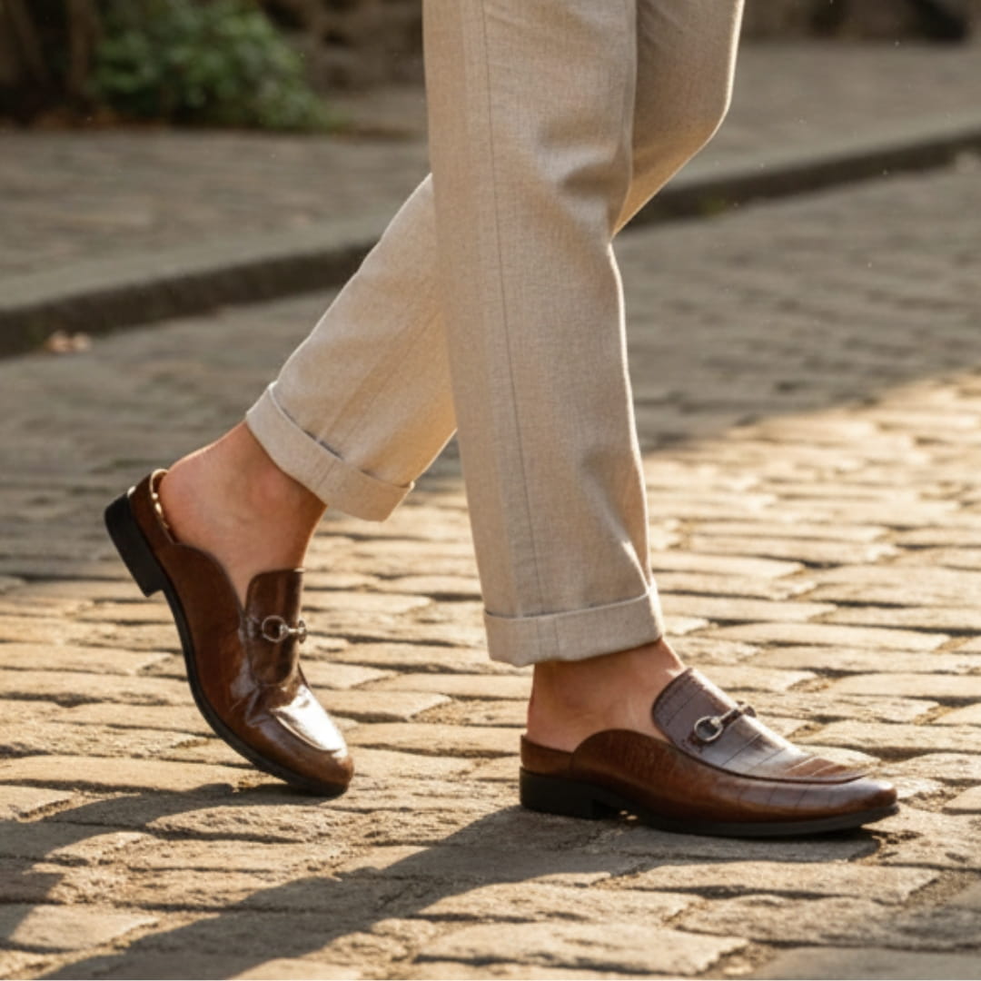 Harold Mules Mocassins en Cuir Embossé – Style Chic À Boucle Métallique Sabots Casual