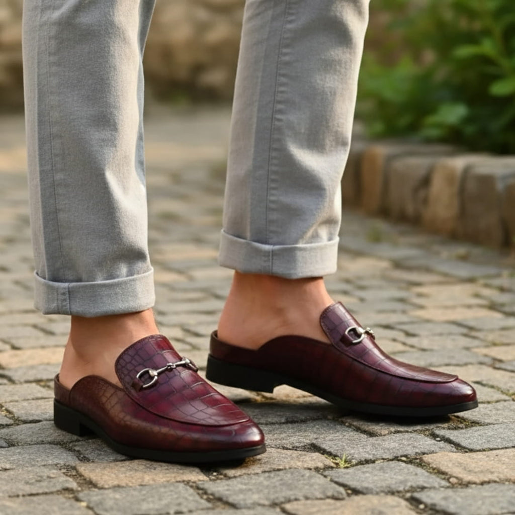 Harold Mules Mocassins en Cuir Embossé – Style Chic À Boucle Métallique Sabots Casual
