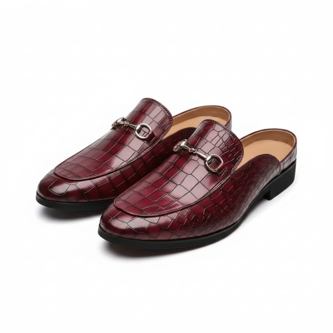 Harold Mules Mocassins en Cuir Embossé – Style Chic À Boucle Métallique Sabots Casual
