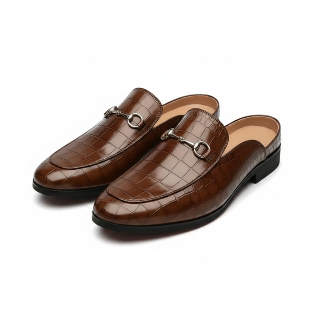 Harold Mules Mocassins en Cuir Embossé – Style Chic À Boucle Métallique Sabots Casual