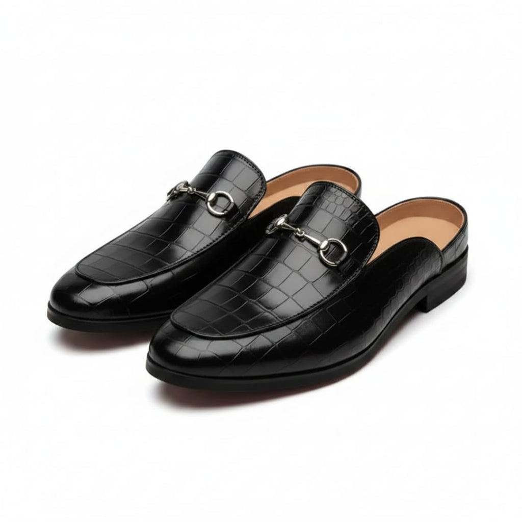 Harold Mules Mocassins en Cuir Embossé – Style Chic À Boucle Métallique Sabots Casual
