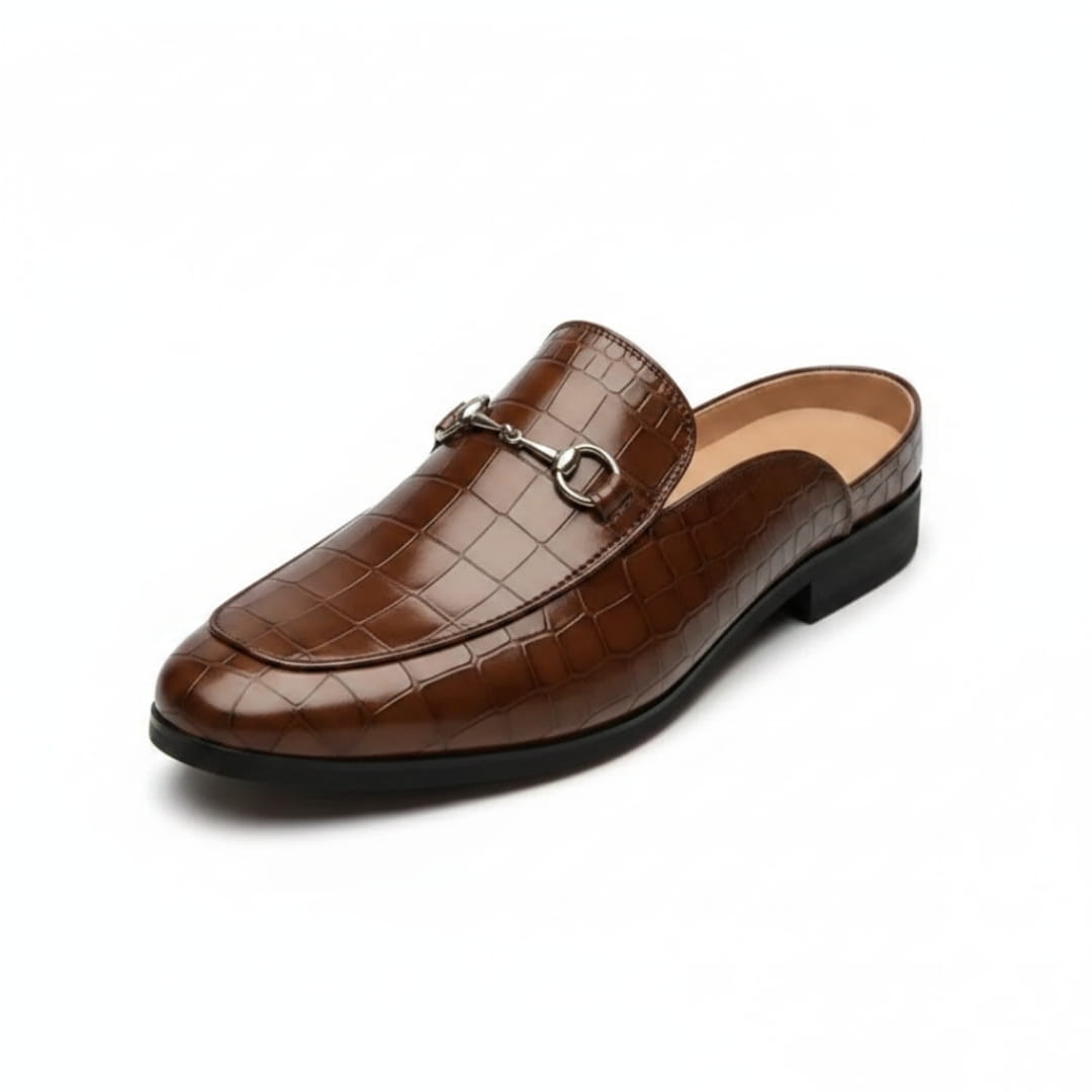 Harold Mules Mocassins en Cuir Embossé – Style Chic À Boucle Métallique Sabots Casual