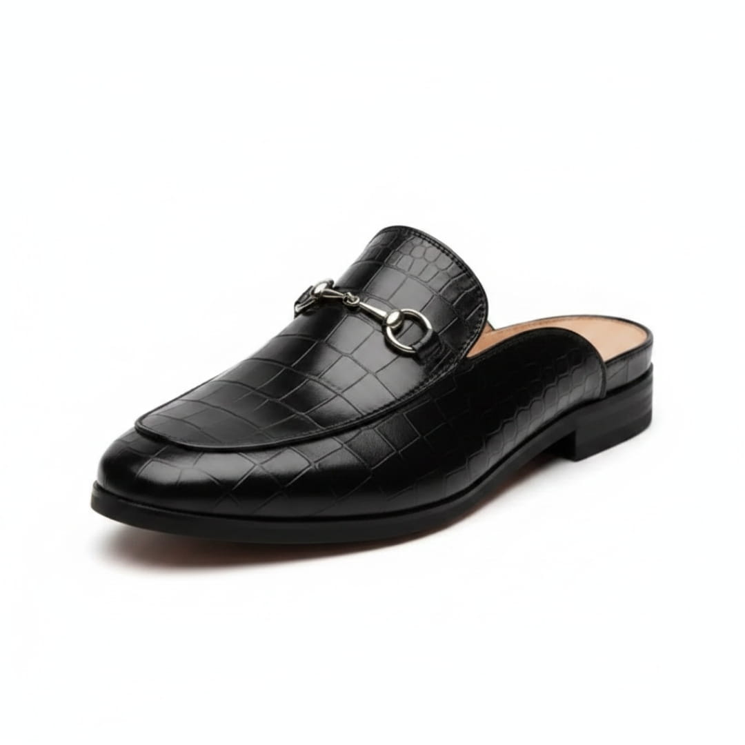 Harold Mules Mocassins en Cuir Embossé – Style Chic À Boucle Métallique Sabots Casual