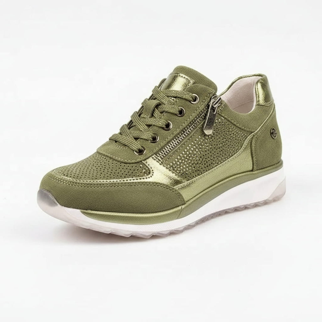 Aurélie Sneakers Plateforme Compensée à Lacets avec Zip Latéral Confort Casual