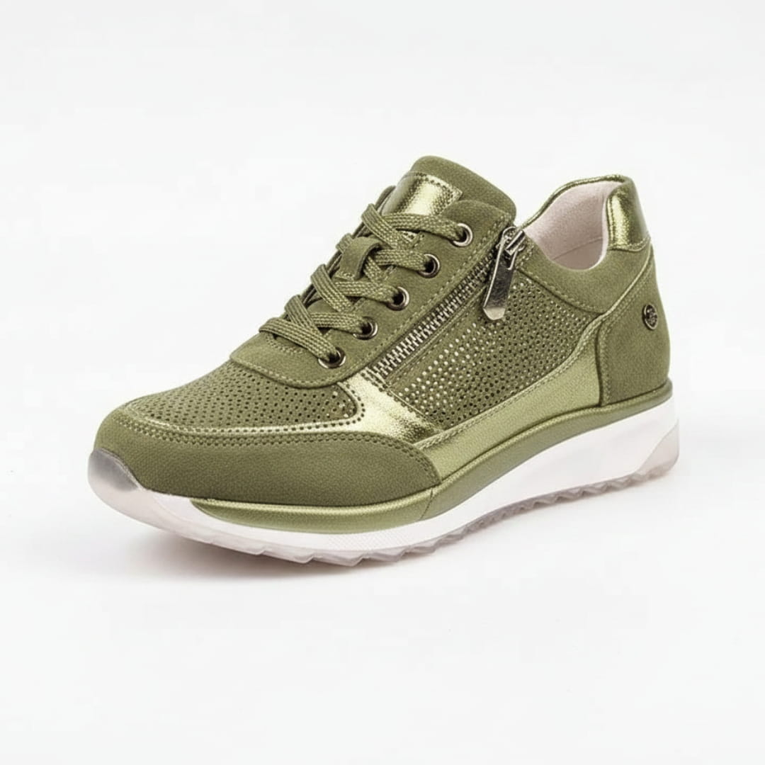 Aurélie Sneakers Plateforme Compensée à Lacets avec Zip Latéral Confort Casual