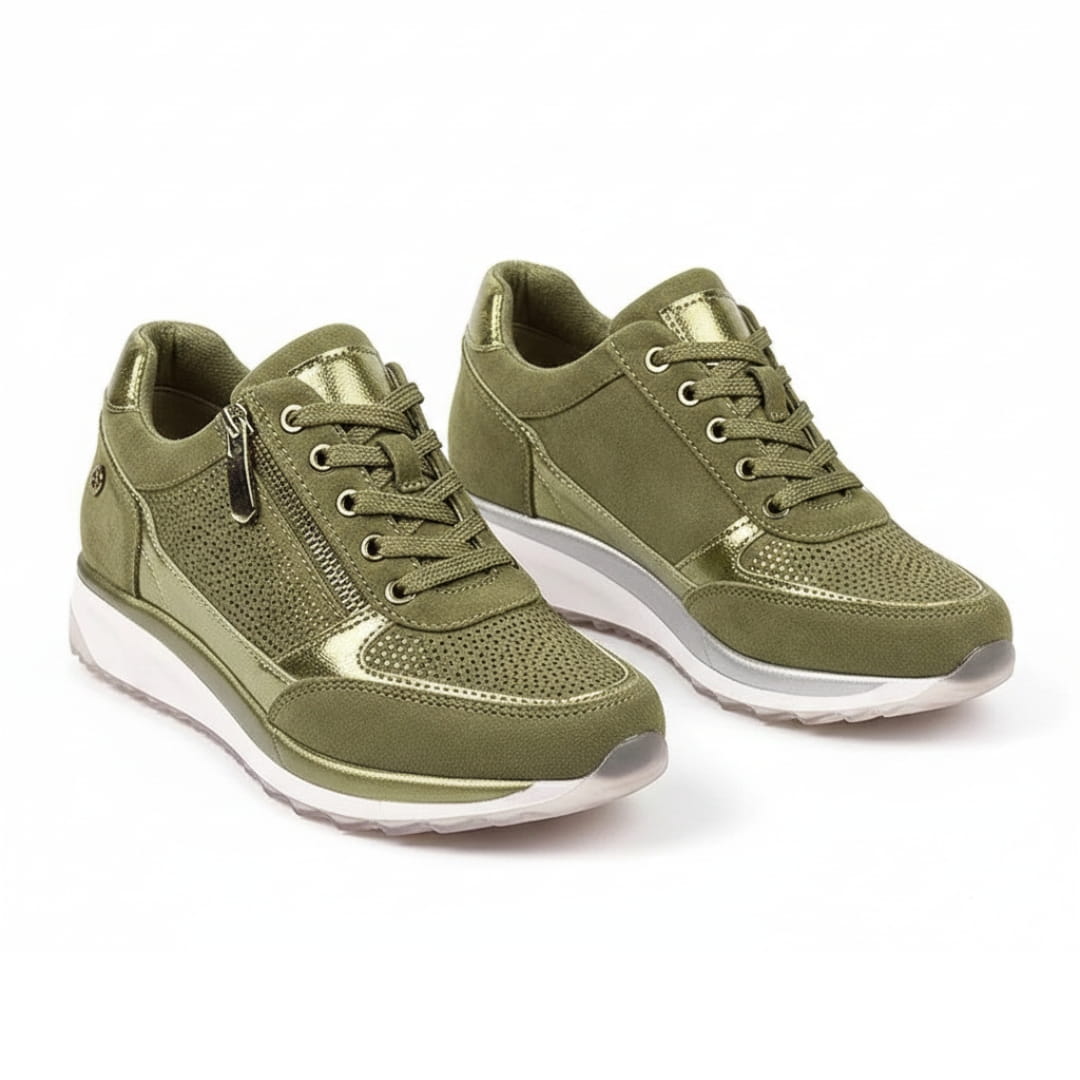 Aurélie Sneakers Plateforme Compensée à Lacets avec Zip Latéral Confort Casual