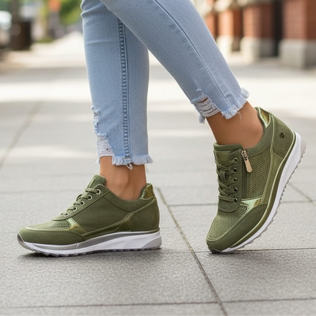 Aurélie Sneakers Plateforme Compensée à Lacets avec Zip Latéral Confort Casual