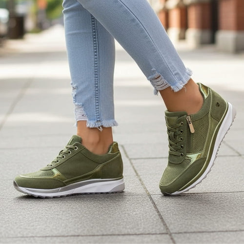 Aurélie Sneakers Plateforme Compensée à Lacets avec Zip Latéral Confort Casual