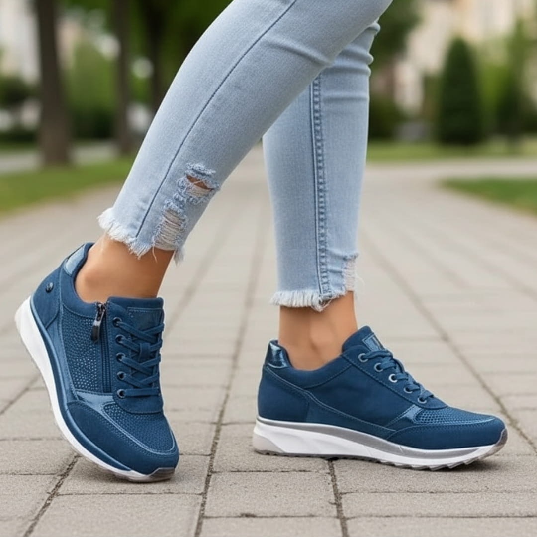 Aurélie Sneakers Plateforme Compensée à Lacets avec Zip Latéral Confort Casual