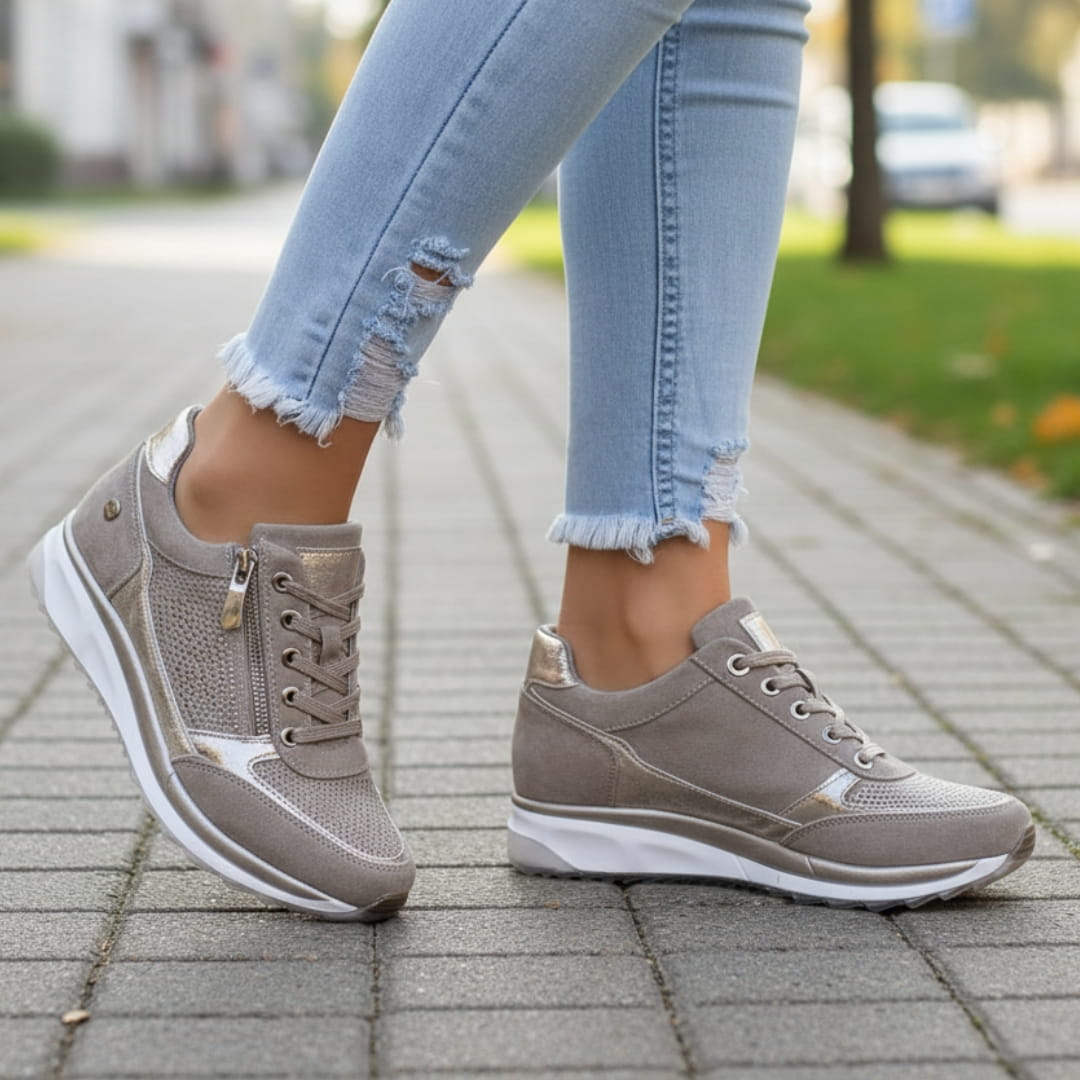 Aurélie Sneakers Plateforme Compensée à Lacets avec Zip Latéral Confort Casual