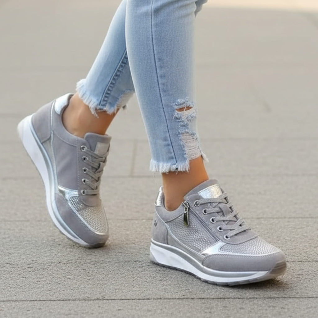 Aurélie Sneakers Plateforme Compensée à Lacets avec Zip Latéral Confort Casual