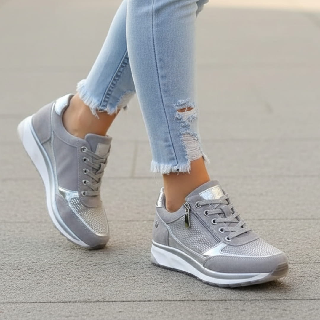 Aurélie Sneakers Plateforme Compensée à Lacets avec Zip Latéral Confort Casual