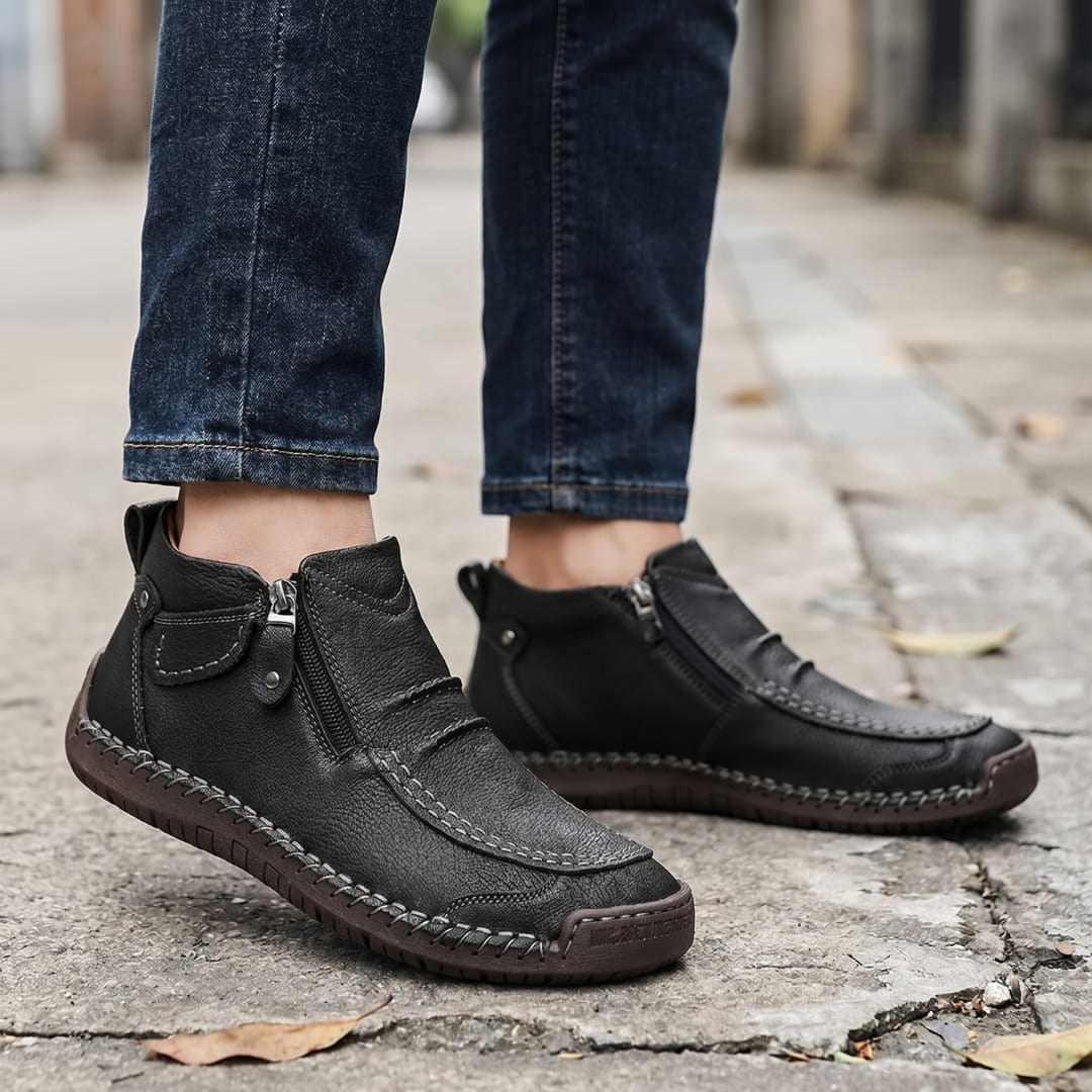 Valerio Bottines en Cuir Cousus Main – Bottes Confort à Zip Latéral et Semelle Antidérapante