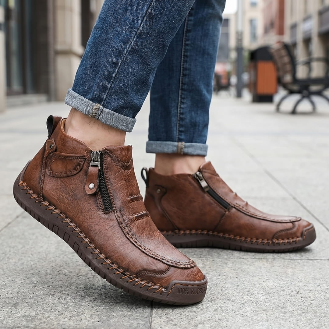 Valerio Bottines en Cuir Cousus Main – Bottes Confort à Zip Latéral et Semelle Antidérapante