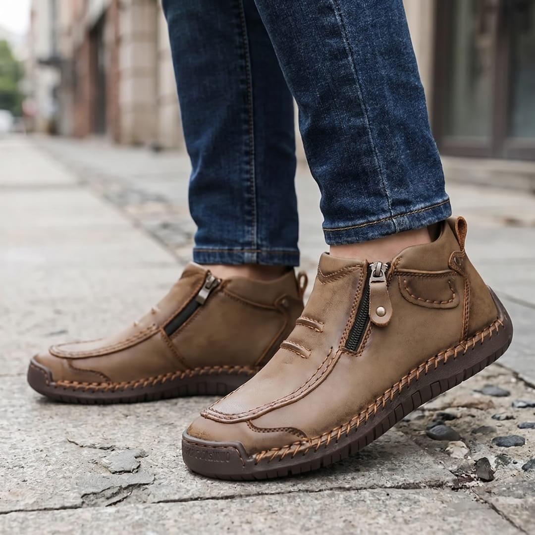 Valerio Bottines en Cuir Cousus Main – Bottes Confort à Zip Latéral et Semelle Antidérapante